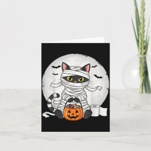 Tarjeta Disfraz Divertido de Momia Gata Negra para Hallowe