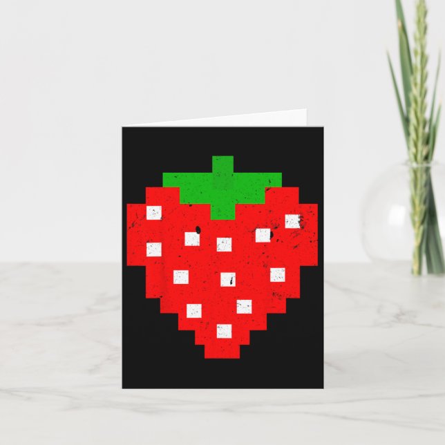Tarjeta Disfraz divertido de Pixel Fresa de videojuego de  (Anverso)