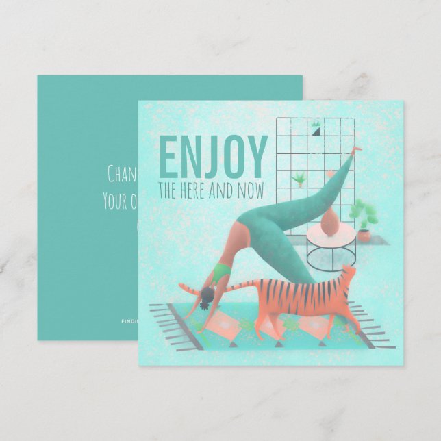 Tarjeta Disfruta Aquí Y Ahora Pastel Zen Yoga Pose Cat (Anverso / Reverso)