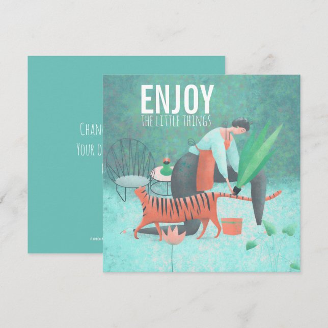 Tarjeta Disfruta De Las Pequeñas Cosas Turquesa Del Jardín (Anverso / Reverso)