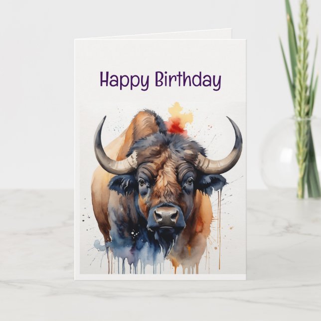 Tarjeta Disfruta de tu Búfalo de Agua de Cumpleaños Animal (Anverso)