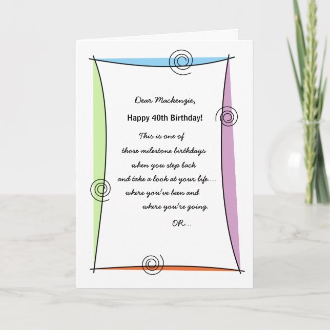 Tarjeta Disfruta del momento 40 cumpleaños (Anverso)