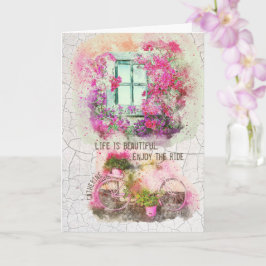 Tarjeta Disfruta Del Paseo | Bicicleta acuarela con flores