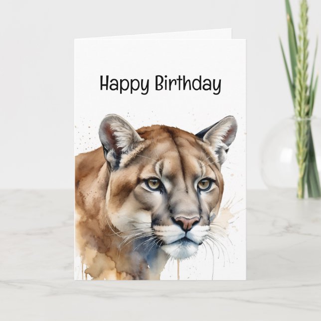 Tarjeta Disfrute de su cumpleaños Cougar Mountain Lion Ani (Anverso)