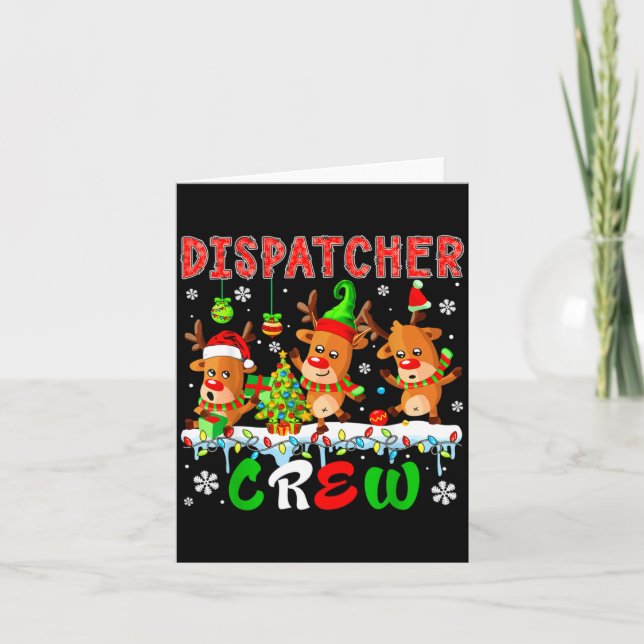 Tarjeta Dispatcher Crew Three Cute Santa Elf Reindeers Xma (Anverso)