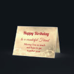 Tarjeta Distance Happy Birday Friend Card<br><div class="desc">Tarjeta de felicitación personalizada del Amigo del Aniversario de la Distancia de Oro de Lujo.</div>