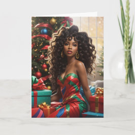 Tarjeta Diva Afroamericana de Navidad, Mujer Negra Glamuro