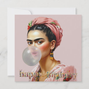 Tarjeta Diva con bufanda floral soplando chicle