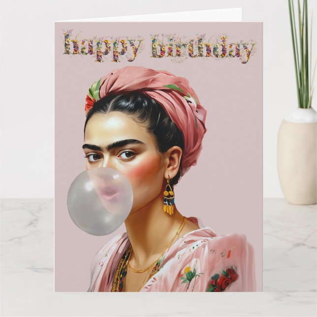 Tarjeta Diva soplando chicle Feliz cumpleaños (Anverso)