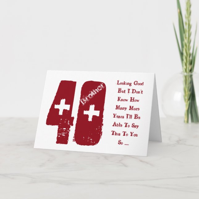 Tarjeta Diversión, 40 años para hermano, rojo y blanco (Anverso)