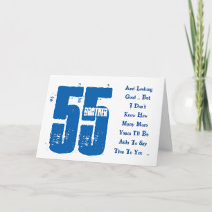 Tarjeta Diversión, cumpleaños 55, hermano, azul y blanco t