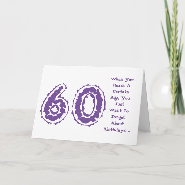 Tarjeta Diversión, cumpleaños 60, olvídalo, morado, blanco (Anverso)