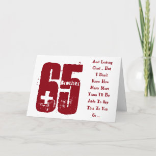 Tarjeta Diversión, cumpleaños 65, hermano, rojo y blanco.