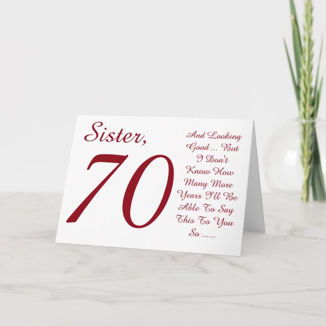 Tarjeta Diversión, cumpleaños 70 para la hermana, texto ro (Anverso)