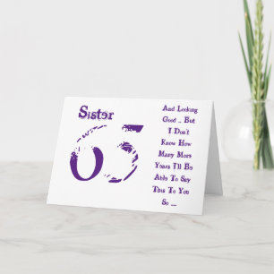 Tarjeta Diversión, cumpleaños número 65, hermana, púrpura