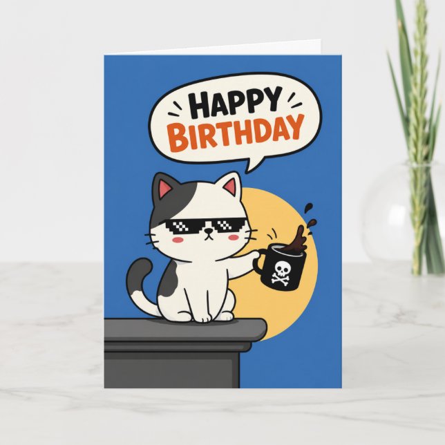 Tarjeta Diversión de gato genial Feliz cumpleaños moderno  (Anverso)