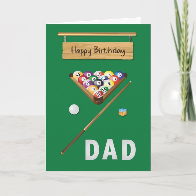Tarjeta Diversión de juego de billar de cumpleaños de papá (Anverso)
