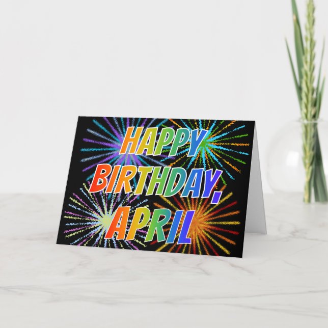 Tarjeta Diversión de nombre "ABRIL" "FELIZ CUMPLEAÑOS" (Anverso)
