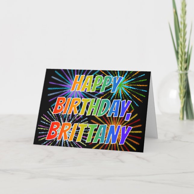 Tarjeta Diversión de nombre "BRITTANY" "FELIZ CUMPLEAÑOS" (Anverso)