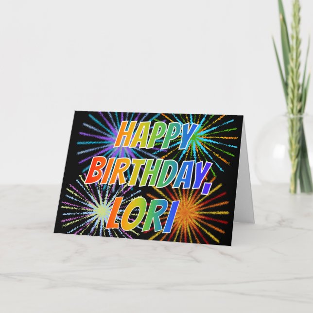 Tarjeta Diversión de nombre "LORI" "FELIZ CUMPLEAÑOS" (Anverso)