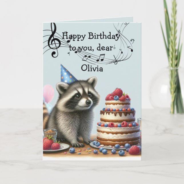 Tarjeta Diversión de nombre personalizado Raccoon Torta de (Anverso)