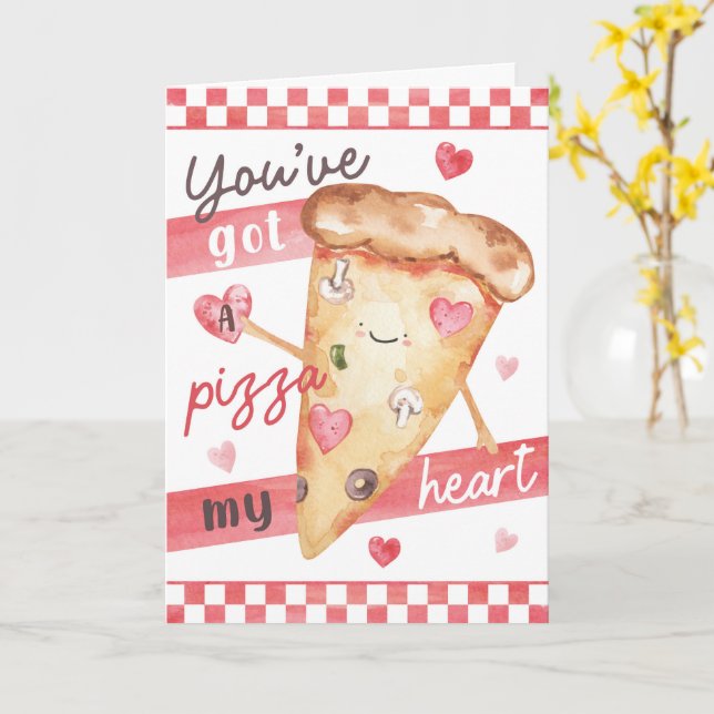 Tarjeta Diversión de San Valentín con Pizza - Tienes un co (flor amarilla)