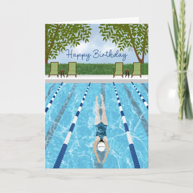 Tarjeta Diversión de vueltas de natación de cumpleaños (Anverso)
