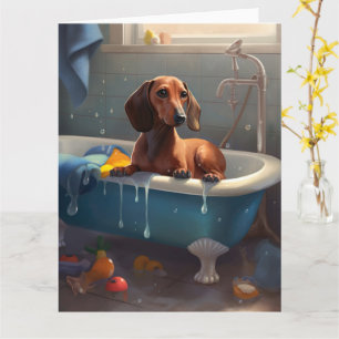 Tarjeta Diversión en el baño del Dachshund 