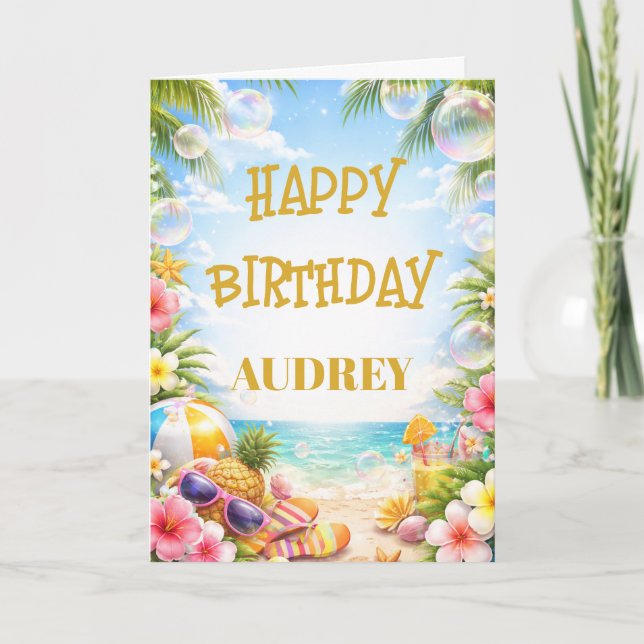 Tarjeta Diversión en el Sol Cumpleaños Personalizado (Anverso)
