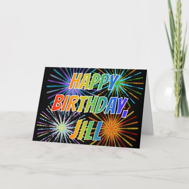 Tarjeta Diversión "FELIZ CUMPLEAÑOS " de "JILL" del nombre (Anverso)