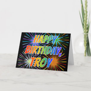 Tarjeta Diversión "FELIZ CUMPLEAÑOS " de "TROY" del nombre
