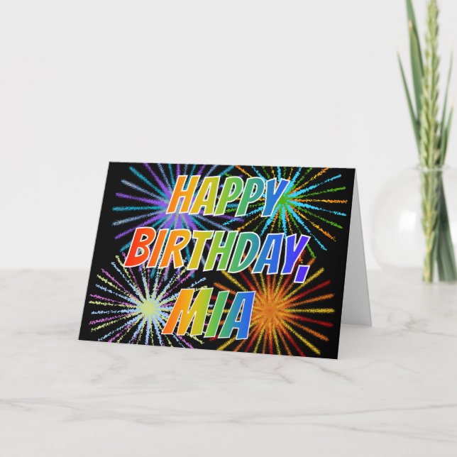 Tarjeta Diversión "FELIZ CUMPLEAÑOS " del nombre "MIA" (Anverso)