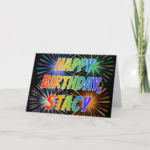Tarjeta Diversión "FELIZ CUMPLEAÑOS " del nombre "STACY"