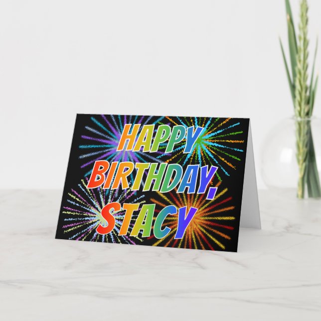 Tarjeta Diversión "FELIZ CUMPLEAÑOS " del nombre "STACY" (Anverso)