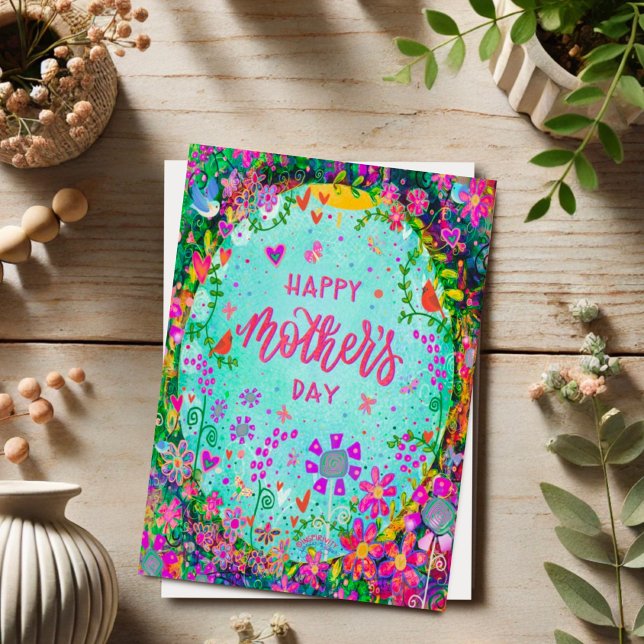 Tarjeta Diversión Feliz Día de la Madre Aves Florales Excé (Subido por el creador)