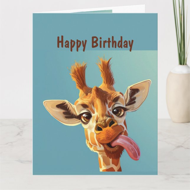 Tarjeta Diversión Humor Animal Jirafa Cumpleaños (Anverso)