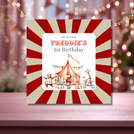 Tarjeta Diversión Lindo Cumpleaños de Niños de Circo Rojo