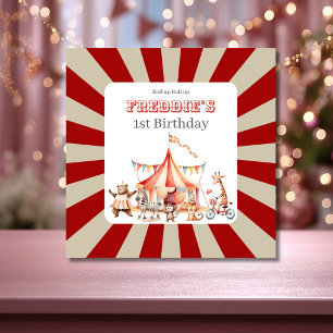 Tarjeta Diversión Lindo Cumpleaños de Niños de Circo Rojo 