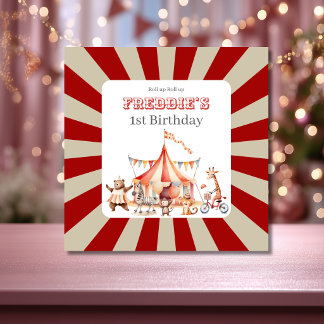 Tarjeta Diversión Lindo Cumpleaños de Niños de Circo Rojo