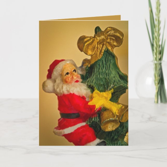 Tarjeta Diversión personalizada Santa encima del árbol de  (Anverso)