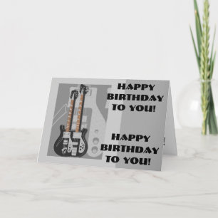 Tarjeta Diversión, saludo del cumpleaños, guitarra blanco