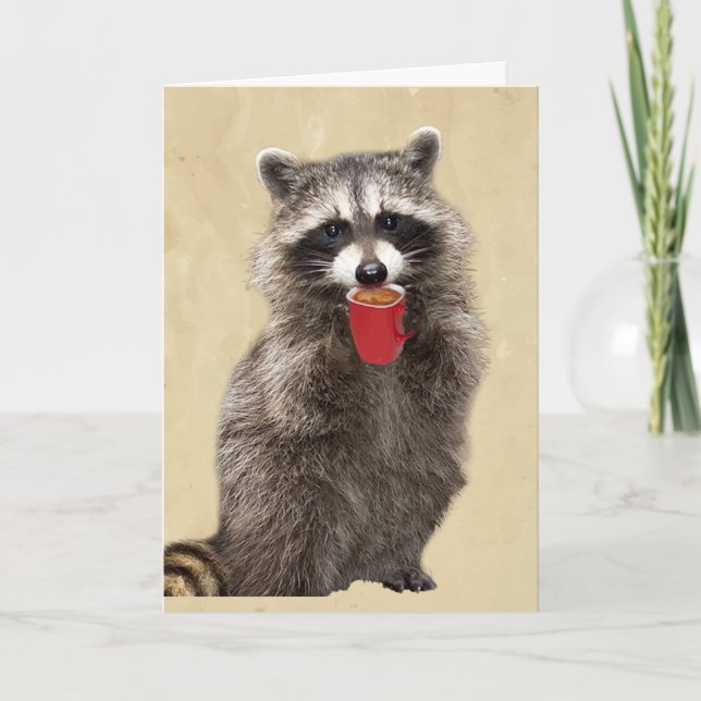 Tarjeta Diversión Te ama más que mi café Raccoon (Anverso)