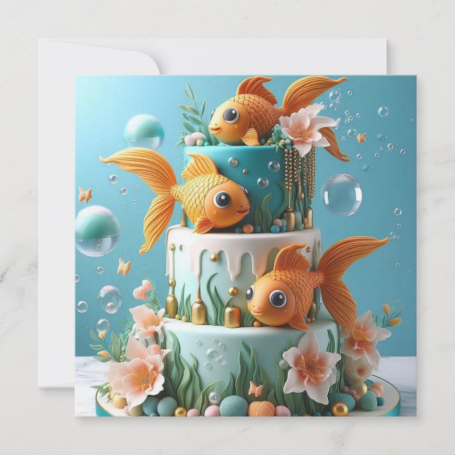 TARJETA DIVERSIÓN WHIMSICAL BIG OYED GOLDFISH CUMPLEAÑOS (Anverso)