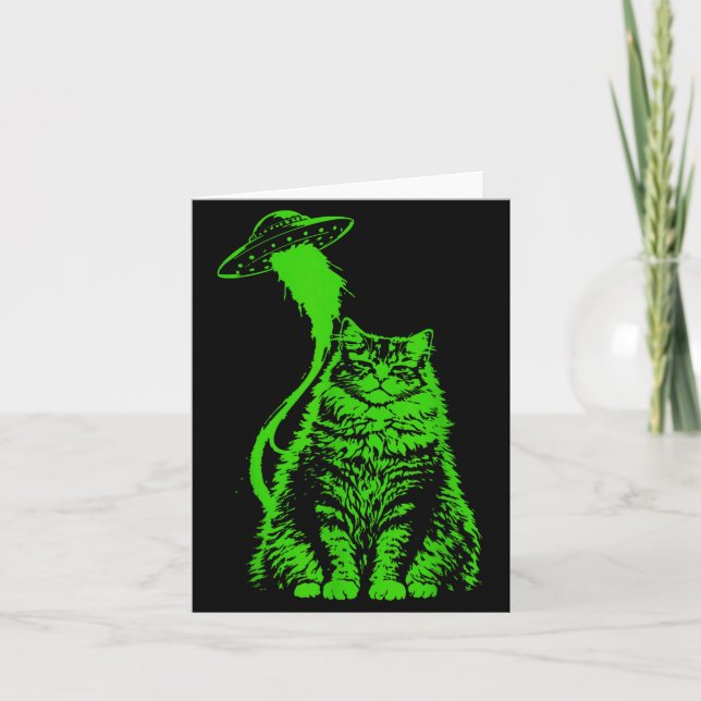 Tarjeta Divertida Abducción de Gato Alien Y2k Meme (Anverso)