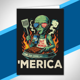 Tarjeta Divertida América Barbacoa Alienígena a la Parrill