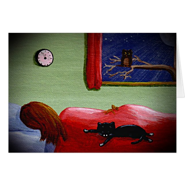 Tarjeta divertida Creationarts del búho del chica (Anverso (Horizontal))