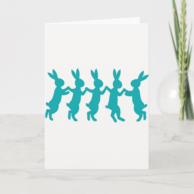 Tarjeta divertida de amigos conejitos azul verde (Anverso)