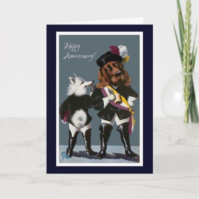 Tarjeta divertida de aniversario de perros vintage (Anverso)
