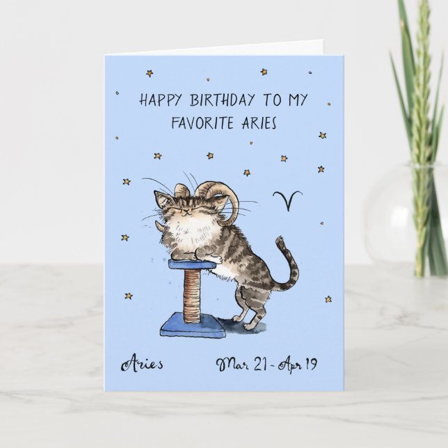 Tarjeta divertida de Aries Zodiaco Gato signo este (Anverso)