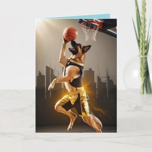 Tarjeta divertida de baloncesto de pastor alemán (Anverso)